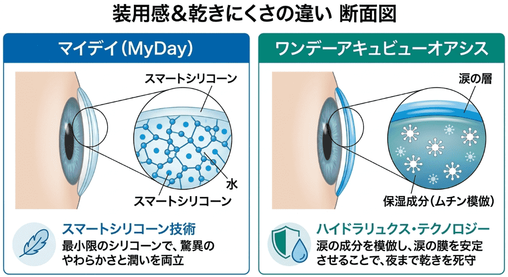 マイデイとオアシスを比較｜ワンデーコンタクトを選ぶならどっち？【2026年最新】装用感の違い